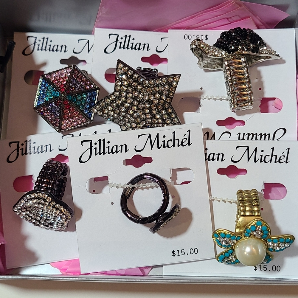 6 Jillian Michel chunky rhinestone rings
